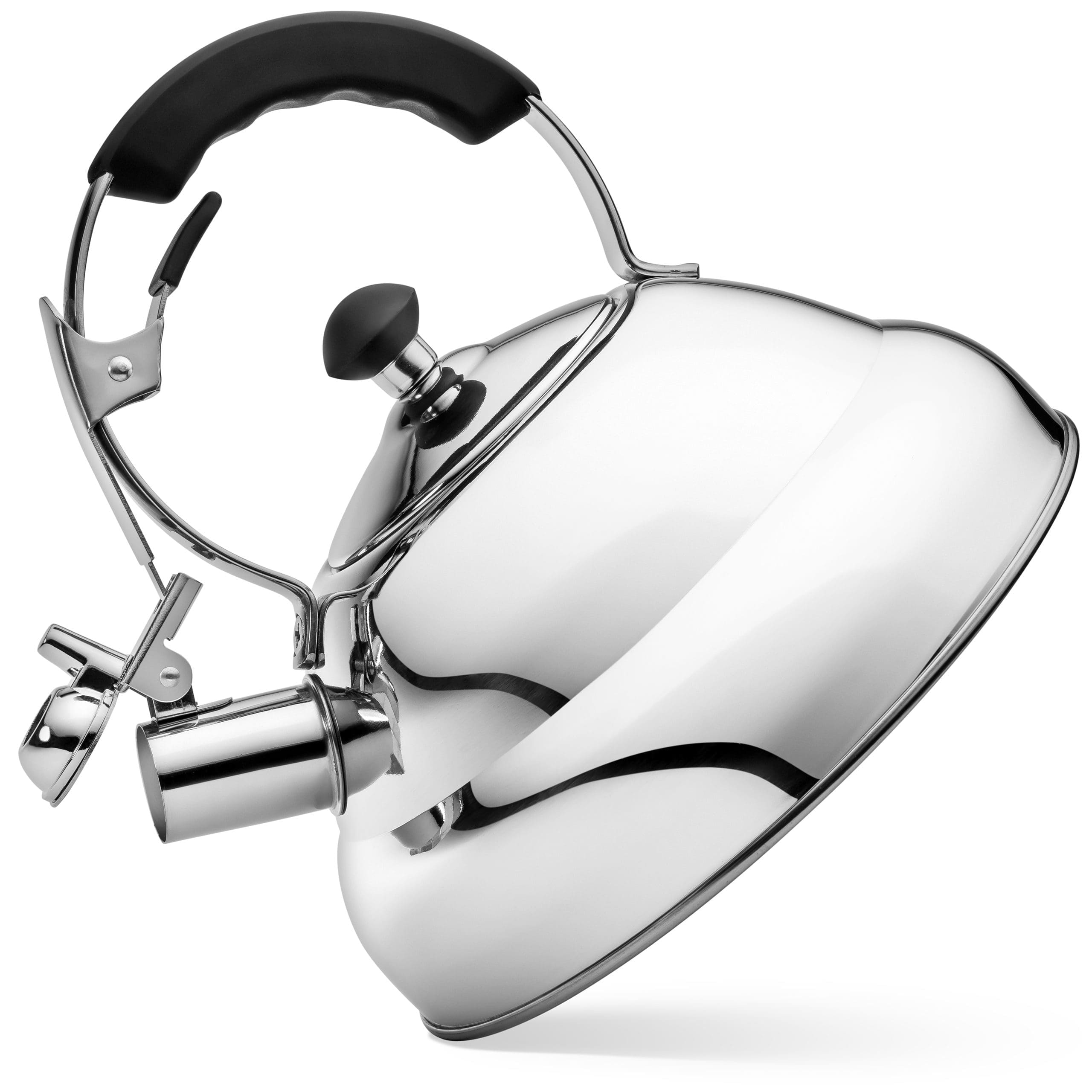 A professional product photo of a tea kettle, showcasing our ability to photograph challenging surfaces.